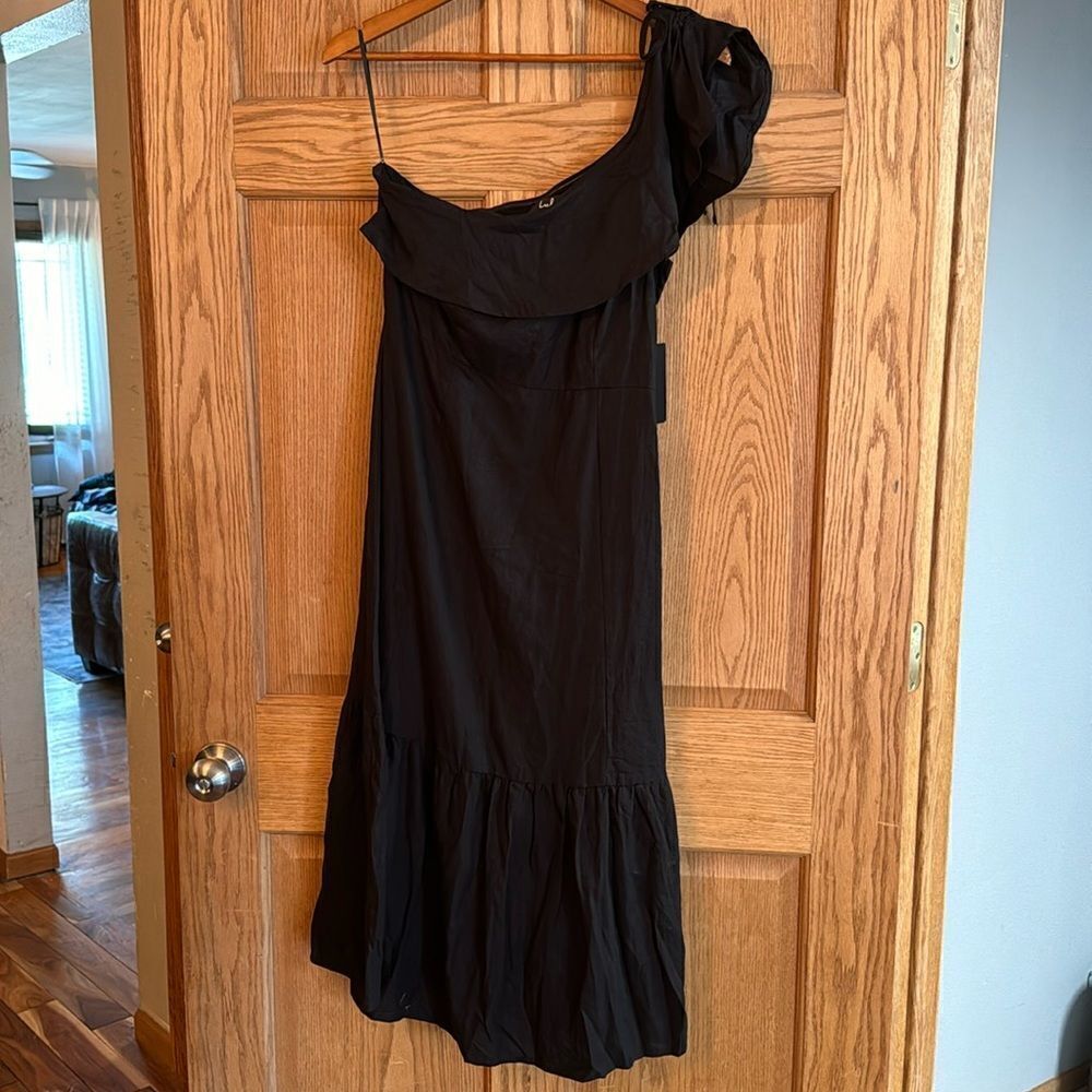 LULUS Sun-Kissed Memories One-Shoulder Ruffled Linen Blend Midi Dress *NEW* - Picture 4 of 16